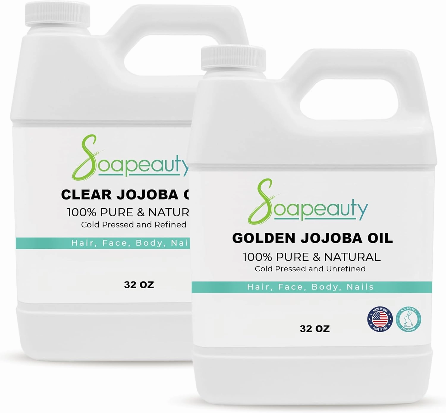 Golden Jojoba Oil 32 fl oz & Clear Jojoba Oil 32 fl oz Bundle – Pure, Multi-Purpose Oils for Skin, Hair, and DIY Beauty