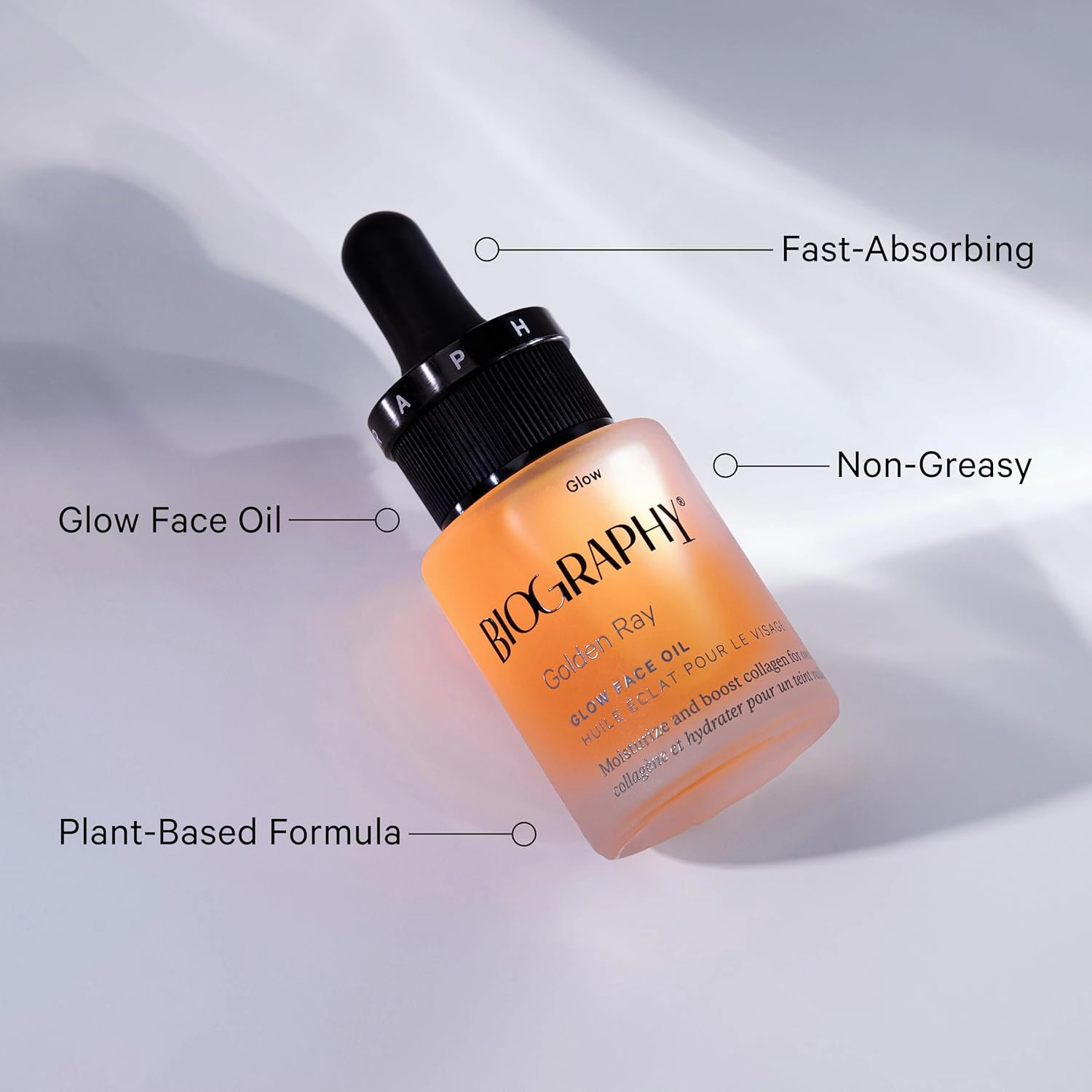 Golden Ray Glow Face Oil, 13ml. Collagen Boosting, Natural Skincare Moisturizing & Hydrating Facial Oil for Women. Incr Elasticity w/French Marine Algae, Jojoba & Rosehip for Fine Lines & Wrinkles