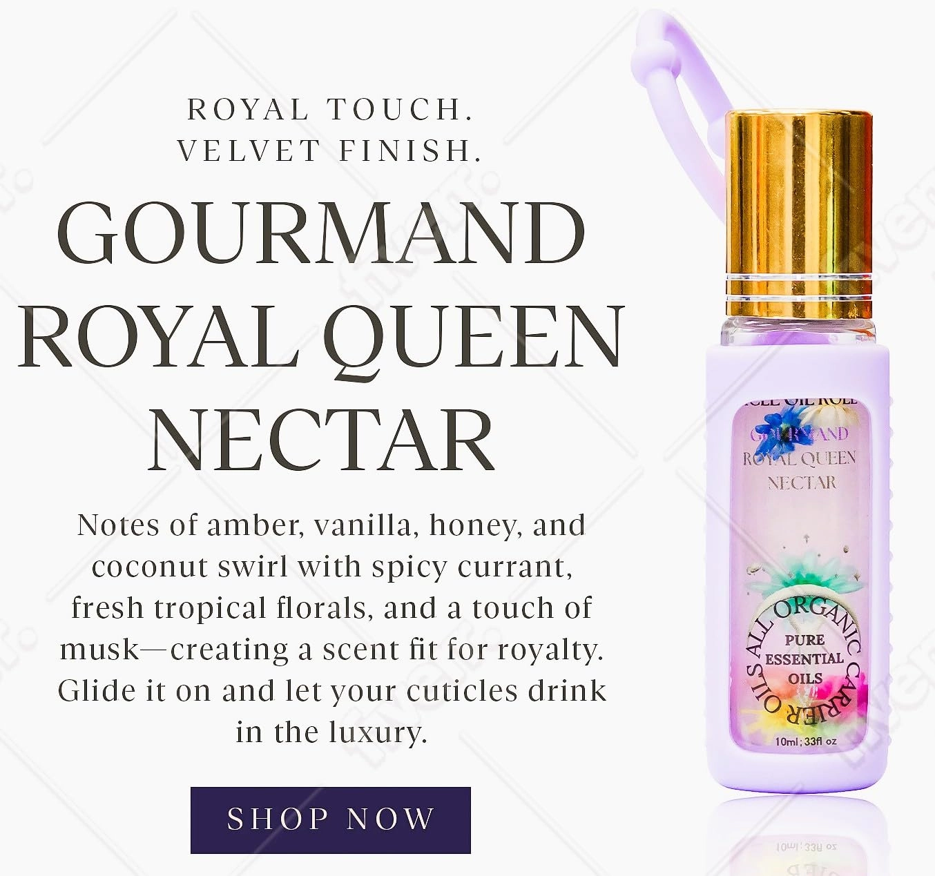 Gourmand Royal Queen Nectar Cuticle Oil Hydration & Strength w/Coconut, Jojoba & Rosehip for Dry Nails - Travel-Ready Roller, Moisturizing Boost Serum Treatment for Radiant Nail Growth