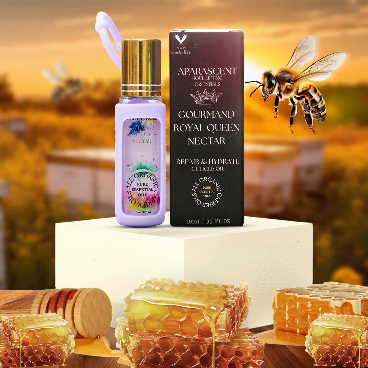 Gourmand Royal Queen Nectar Cuticle Oil Hydration & Strength w/Coconut, Jojoba & Rosehip for Dry Nails - Travel-Ready Roller, Moisturizing Boost Serum Treatment for Radiant Nail Growth
