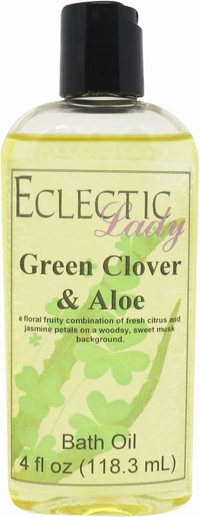 Green Clover and Aloe Bath Oil by Eclectic Lady - Scented Bath Oil - Relaxing & Moisturizing Bathing Oil - Fragrance Body Oil for Dry & Rough Sensitive Skin - Body Daily Nourishing Shower Oil (4 oz)