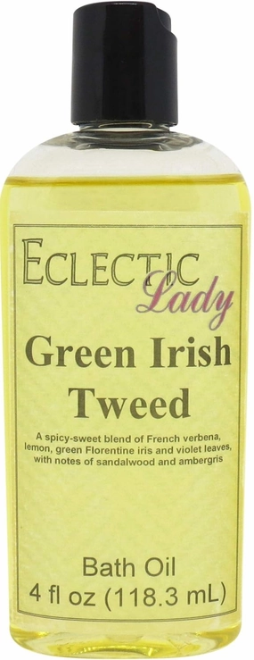 Green Irish Tweed Bath Oil by Eclectic Lady - Scented Bath Oil - Relaxing & Moisturizing Bathing Oil - Fragrance Body Oil For Dry & Rough Sensitive Skin - Body Daily Nourishing Shower Oil (4 oz)