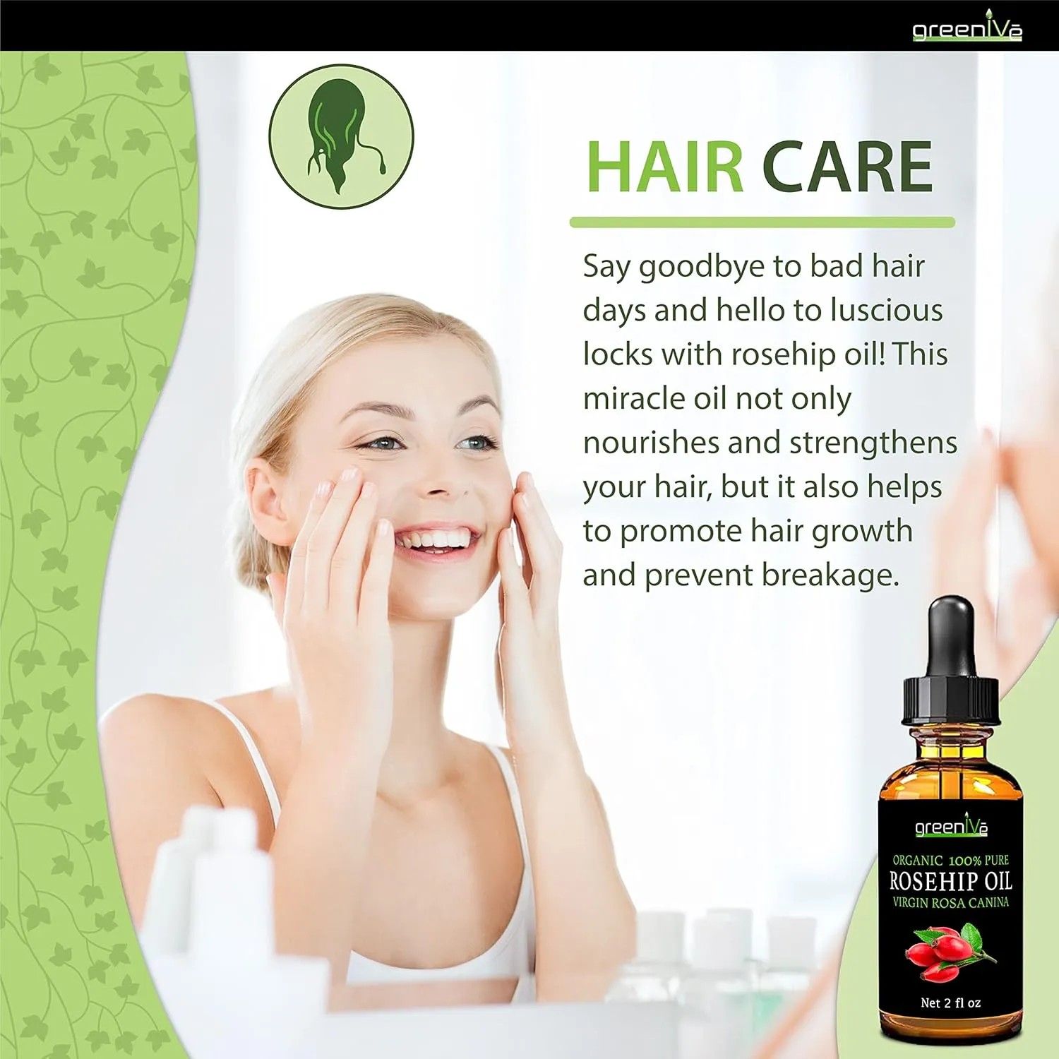 GreenIVe Organically Grown Rosehip Oil Rosa Canina 100% Pure Cold Pressed Virgin Oil Exclusively on Amazon (8 Fl Oz)