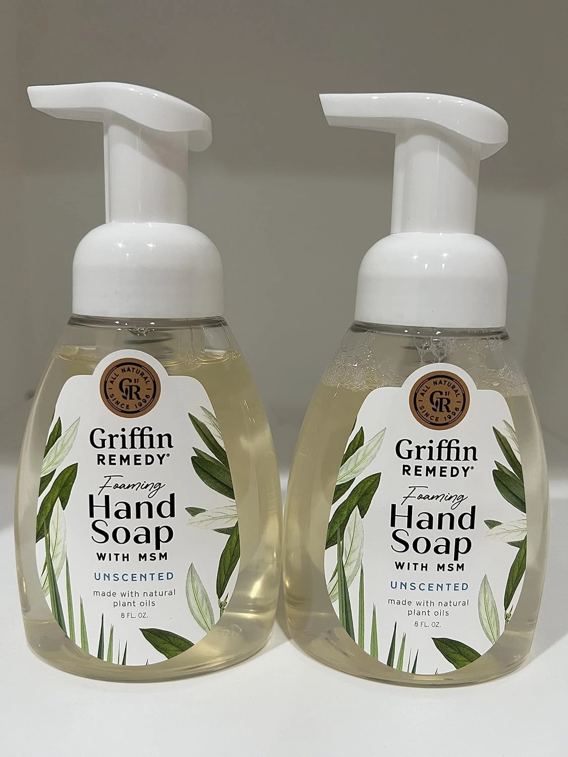 Griffin Remedy Foaming Hand Soap - Unscented with Organic MSM, Moisturizing, All-Natural, Paraben-Free, 8 fl oz, 2 count