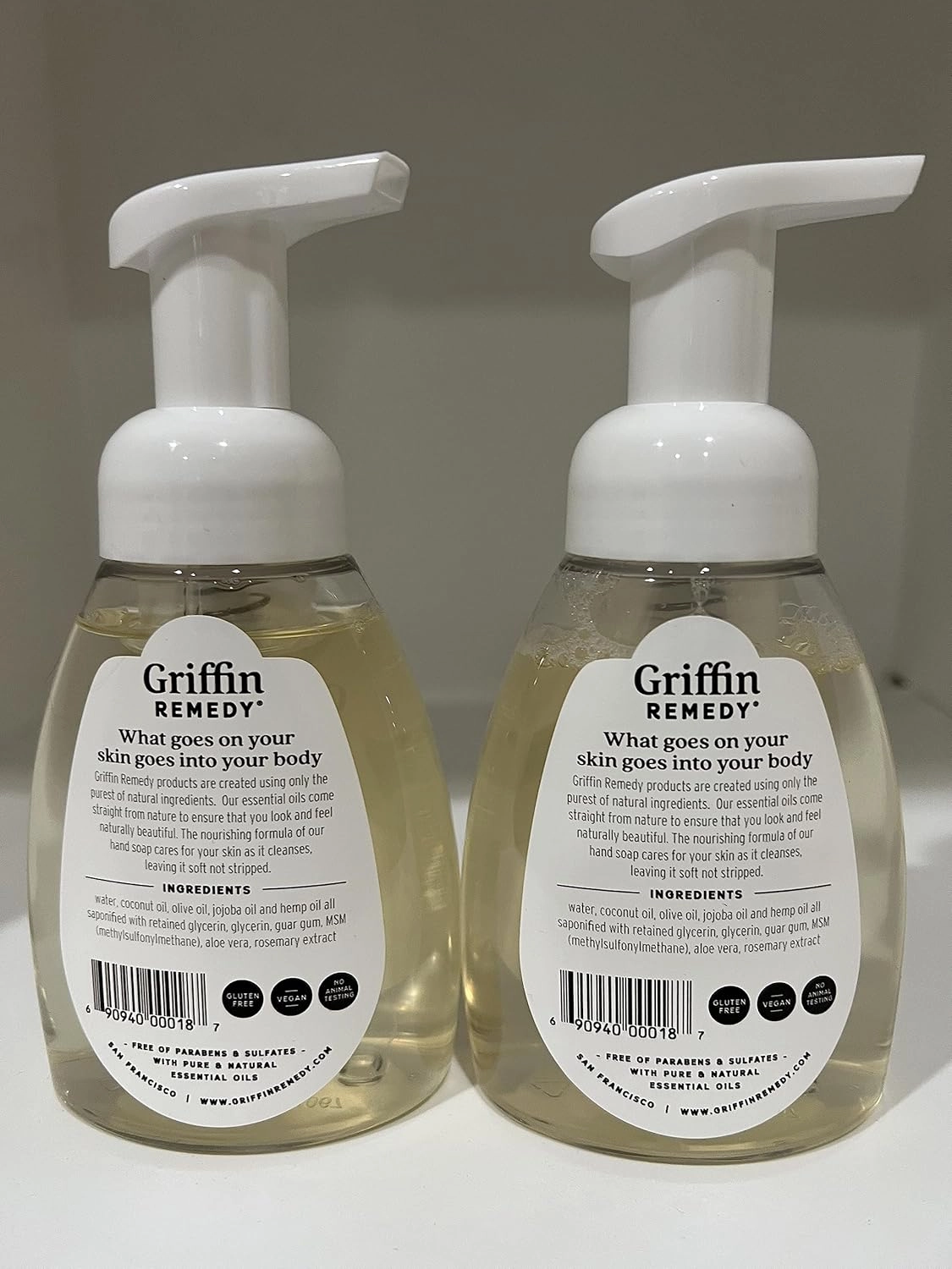 Griffin Remedy Foaming Hand Soap - Unscented with Organic MSM, Moisturizing, All-Natural, Paraben-Free, 8 fl oz, 2 count