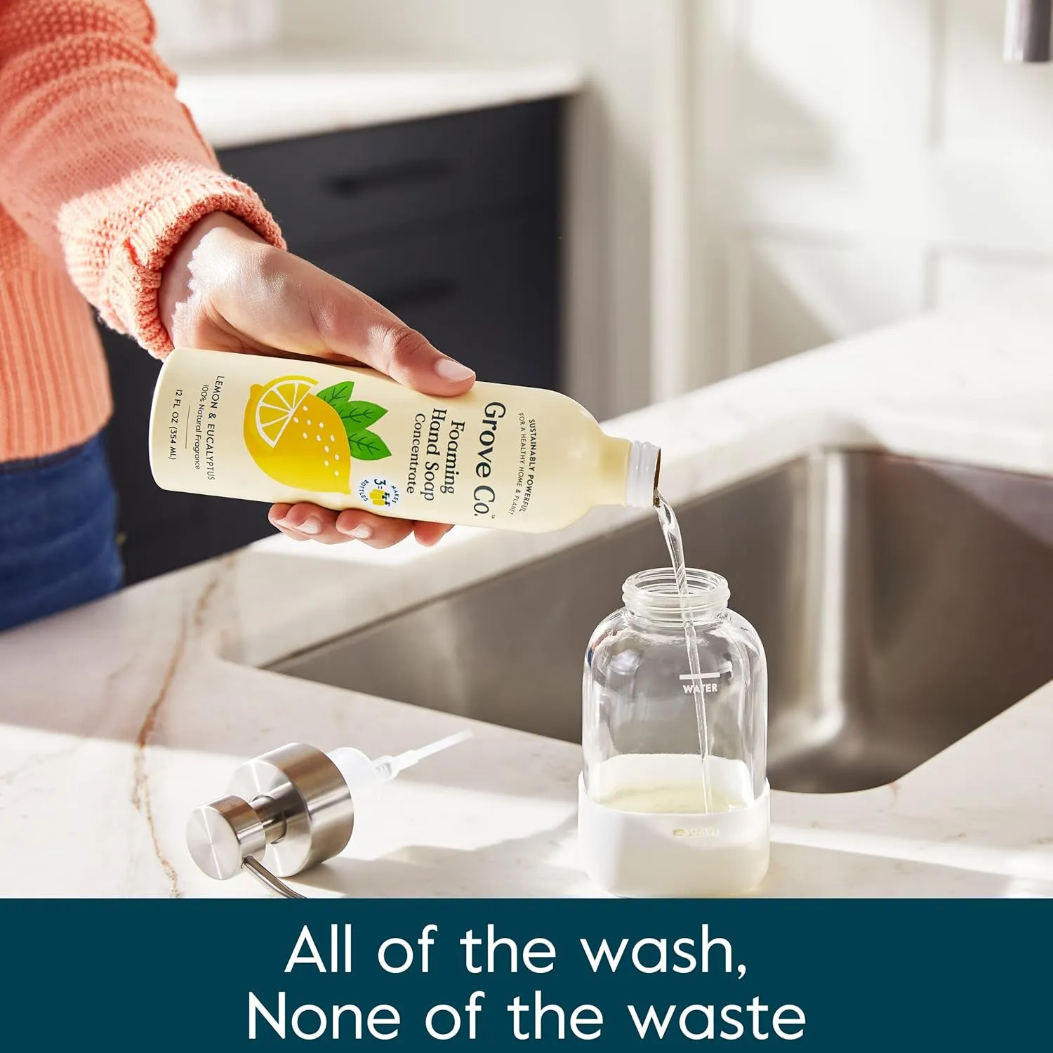 Grove Co. Hydrating Foaming Hand Soap Refills (2 x 12 Oz) Moisturizing Hand Wash, No Plastic or Parabens, Cruelty Free, 100% Natural Lemon & Eucalyptus Fragrance (Pack of 2)