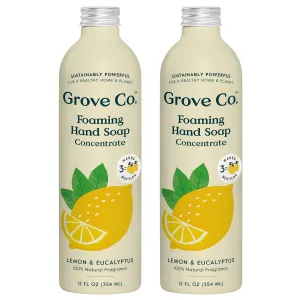 Grove Co. Hydrating Foaming Hand Soap Refills (2 x 12 Oz) Moisturizing Hand Wash, No Plastic or Parabens, Cruelty Free, 100% Natural Lemon & Eucalyptus Fragrance (Pack of 2)