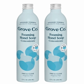 Grove Co. Hydrating Foaming Hand Soap Refills (2 x 12 Oz), Moisturizing Hand Wash, Fragrance-Free, No Plastic or Parabens, Cruelty Free, Free & Clear Unscented (Pack of 2)