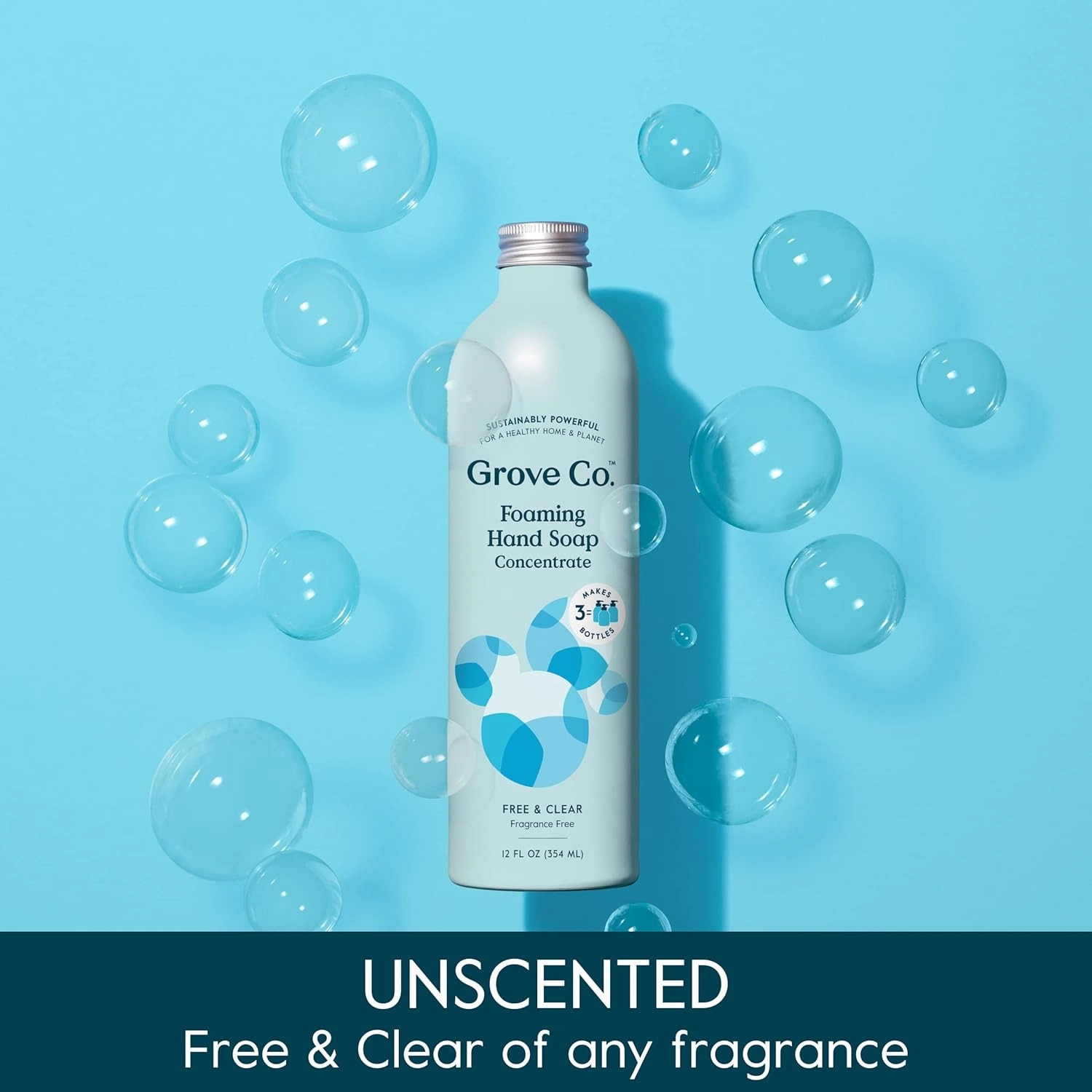 Grove Co. Hydrating Foaming Hand Soap Refills (2 x 12 Oz), Moisturizing Hand Wash, Fragrance-Free, No Plastic or Parabens, Cruelty Free, Free & Clear Unscented (Pack of 2)