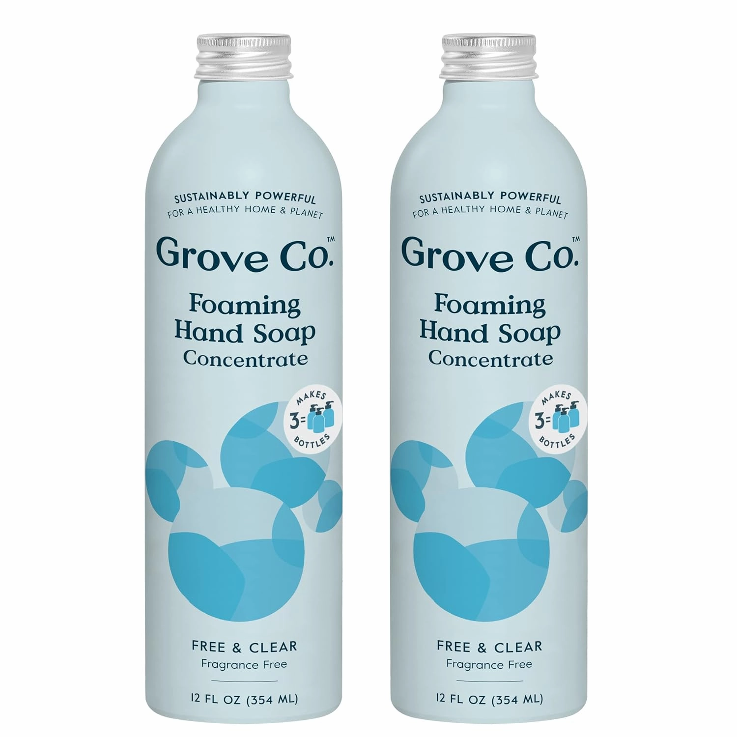 Grove Co. Hydrating Foaming Hand Soap Refills (2 x 12 Oz), Moisturizing Hand Wash, Fragrance-Free, No Plastic or Parabens, Cruelty Free, Free & Clear Unscented (Pack of 2)