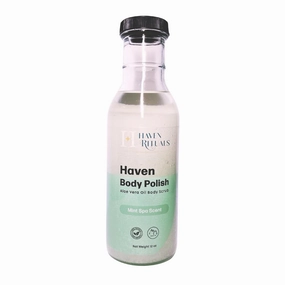 Haven Body Polish - Aloe Vera Oil Body Scrub - Mint Spa Scent - 12 oz