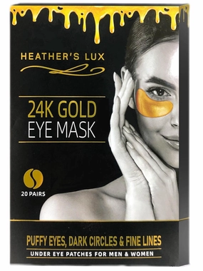 Heather's Lux 24K Gold Eye Masks Under Eye Patches Eye Gels for Dark Circles, Puffy Eyes, Puffiness, Wrinkles, Fine Lines, Rejuvenating, Hydrating, Anti-Aging (20 Pairs per Box)