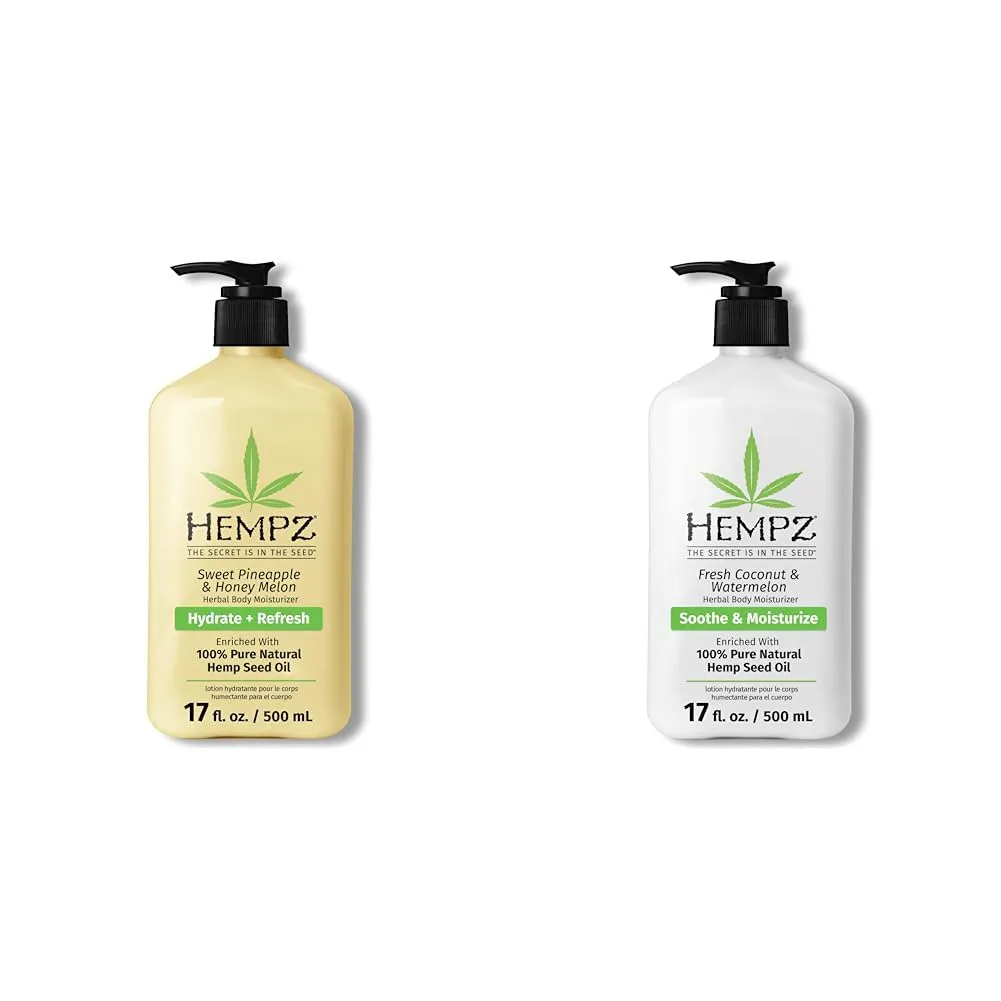 Hempz Body Lotion - Sweet Pineapple and Honey Melon - Daily Moisturizing Cream - 17oz & Body Lotion - Fresh Coconut & Watermelon Daily Moisturizing Cream