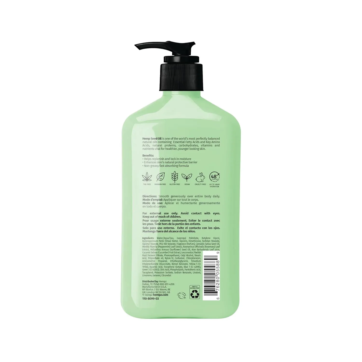 Hempz Body Moisturizer, Rosemary & Mint 17 Oz – Hydrating Lotion Rich with Minerals, Vitamin C, & Hempseed Oil to Nourish & Repair Extremely Dry or Sensitive Skin, for Women & Men