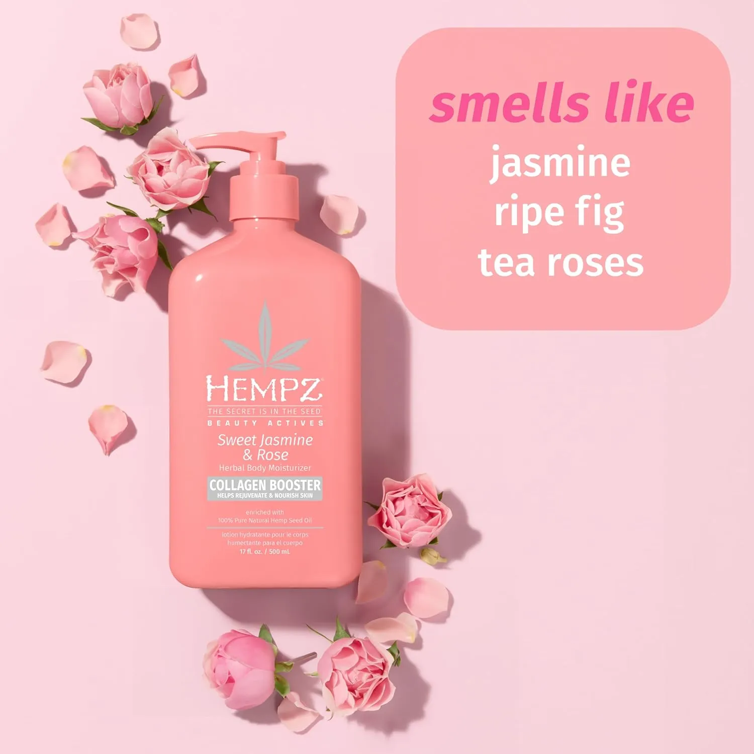 Hempz Sweet Jasmine & Rose Herbal Body Moisturizer for Women, 17 Fl. oz. - Moisturizing Lotion with 100% Pure Hemp Seed Oil, Collagen, Shea Butter - Hydrating Vegan Lotion for Dry Skin