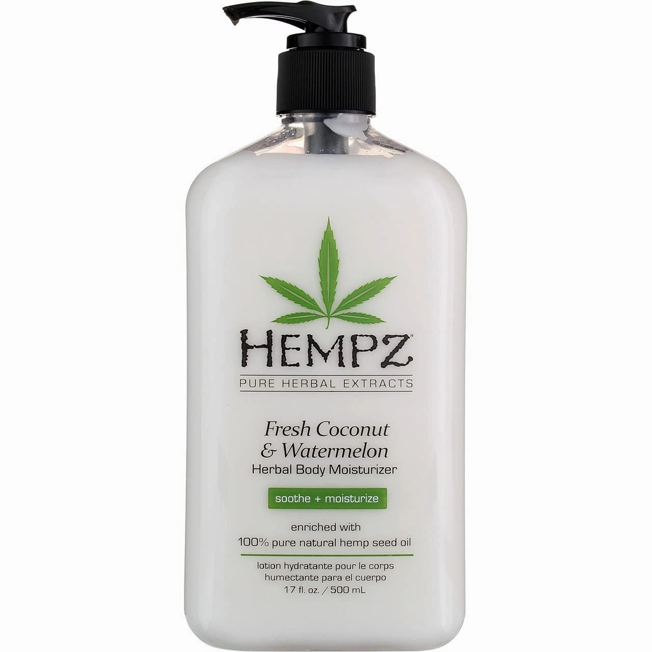 Hempz Herbal Body Moisturizer, Pearl White, Fresh Coconut/Watermelon, 17 Ounce