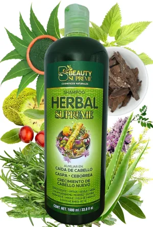 HERBAL Supreme Shampoo 33.8 fl oz Cacahuananche, Rosemary, Aloe, Neem, Horsetail, Nettle, Tepezcohuite & Natural Herbs (Cacahuananche, Romero, Savila, Neem, Cola caballo, Ortiga, Tepezcohuite)