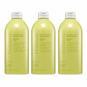 Hey Humans Banana Aloe Moisturizing Body Wash with Natural Ingredients & Jojoba Oil | Clean, Vegan, Sulfate Free Bath & Body Wash for Women & Men | Recyclable Bottle, 14 fl. oz. - Pack of 3