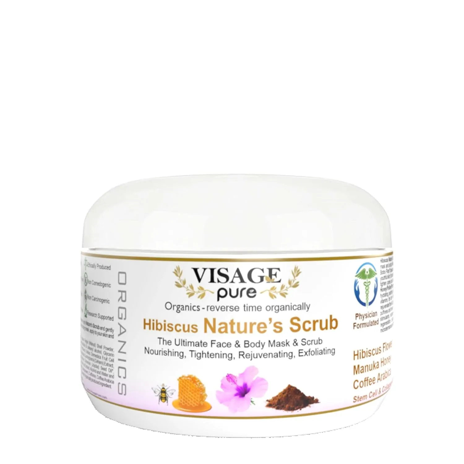 Hibiscus Nature's Scrub - The Ultimate Natural Face and Body Mask and Scrub. Nourishing, Tightening, Rejuvenating, and Exfoliating - Organic - Physician Formulated - Research Supported