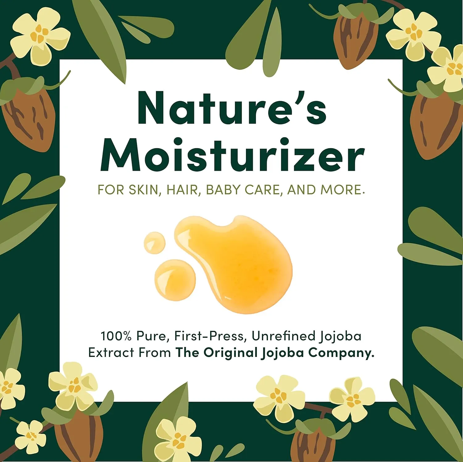 HobaCare Jojoba Oil - 100% Pure, Unrefined Jojoba Oil for Skin & Nails - Moisturizing Body Oil & Face Moisturizer for Dry Skin - Natural Jojoba Oil for Hair & Beard Care (64 fl oz)