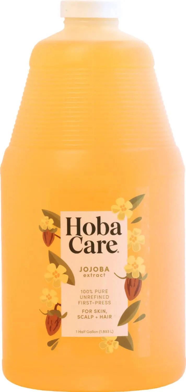 HobaCare Jojoba Oil - 100% Pure, Unrefined Jojoba Oil for Skin & Nails - Moisturizing Body Oil & Face Moisturizer for Dry Skin - Natural Jojoba Oil for Hair & Beard Care (64 fl oz)