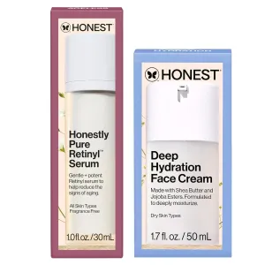 Honest Beauty Deep Hydration Face Cream   Vegan Nightly Retinyl Serum Bundle | Exfoliate   Hydrate | Gentle for Sensitive Skin | 1.7 fl oz, 1 fl oz