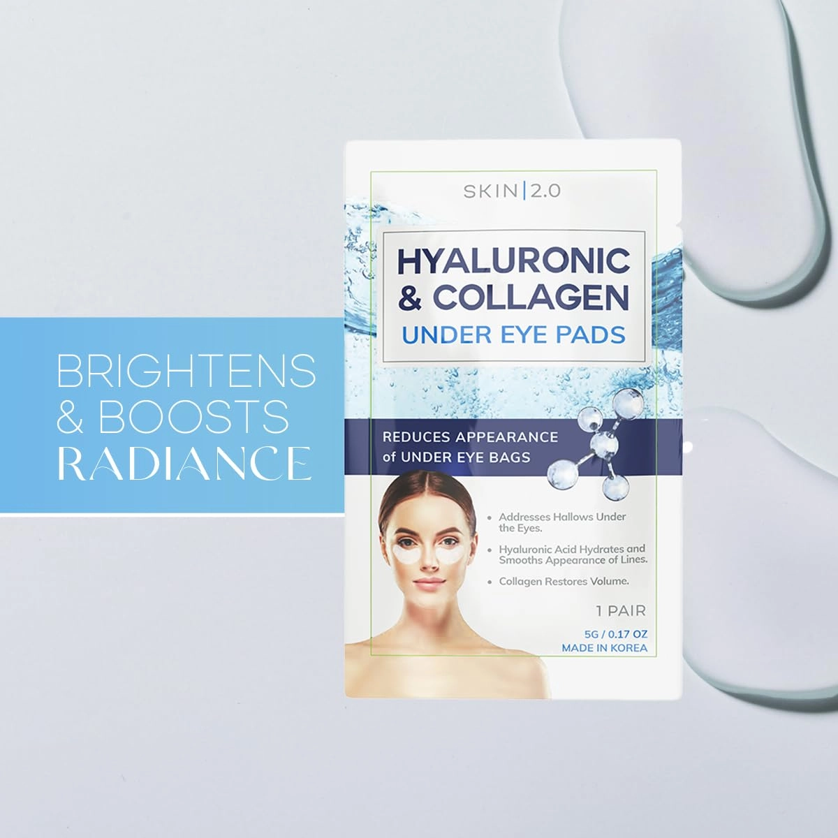Hyaluronic Acid & Collagen Under Eye Patches - Dermatologist Tested, Hydrating, Reduces Bags & Wrinkles - Anti-Aging, Clean Beauty, Cruelty-Free Korean Skincare for All Skin Types - 15 Pairs