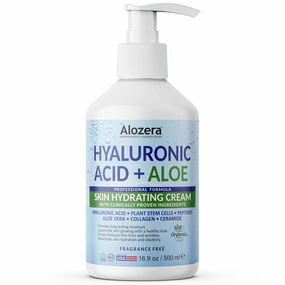 Hyaluronic Acid Face and Body Lotion, Skin Hydrating Cream with Aloe Vera, Collagen, Peptides, Plant Stem Cells & Ceramides, Lightweight Moisturizer for Dry Skin, Fragrance-Free, 16.9 oz