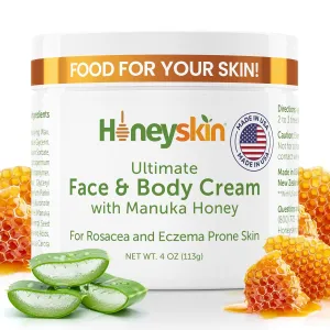 Hydrating Face Moisturizer & Body Cream with Manuka Honey Cream - Organic Face Moisturizer with Honey for Extremely Dry Skin - for Dry & Itchy Skin, Rosacea & Eczema Prone Skin 4oz