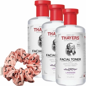 Hydrating Facial Toner Witch Hazel Facial Toner With Aloe Vera Formula, 12 Oz Vegan Toner Face, Alcohol-Free Witch Hazel Calming Lavender Scent Bundle With Hair Tie [Pack Of 3]