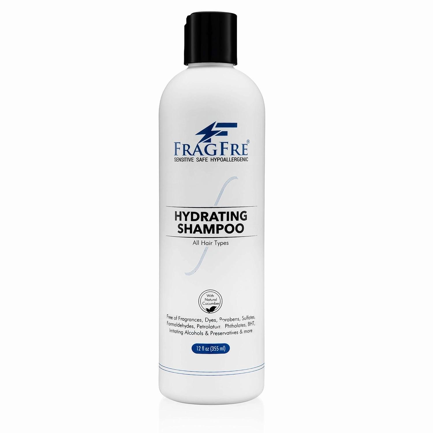 Hydrating Sensitive Skin Shampoo 12 oz - Sulfate-Free, Fragrance-Free, Paraben-Free, Color-Safe, Hypoallergenic, Mild Hair Cleanser - Gluten-Free, Vegan, Cruelty-Free, With Natural Cucumber