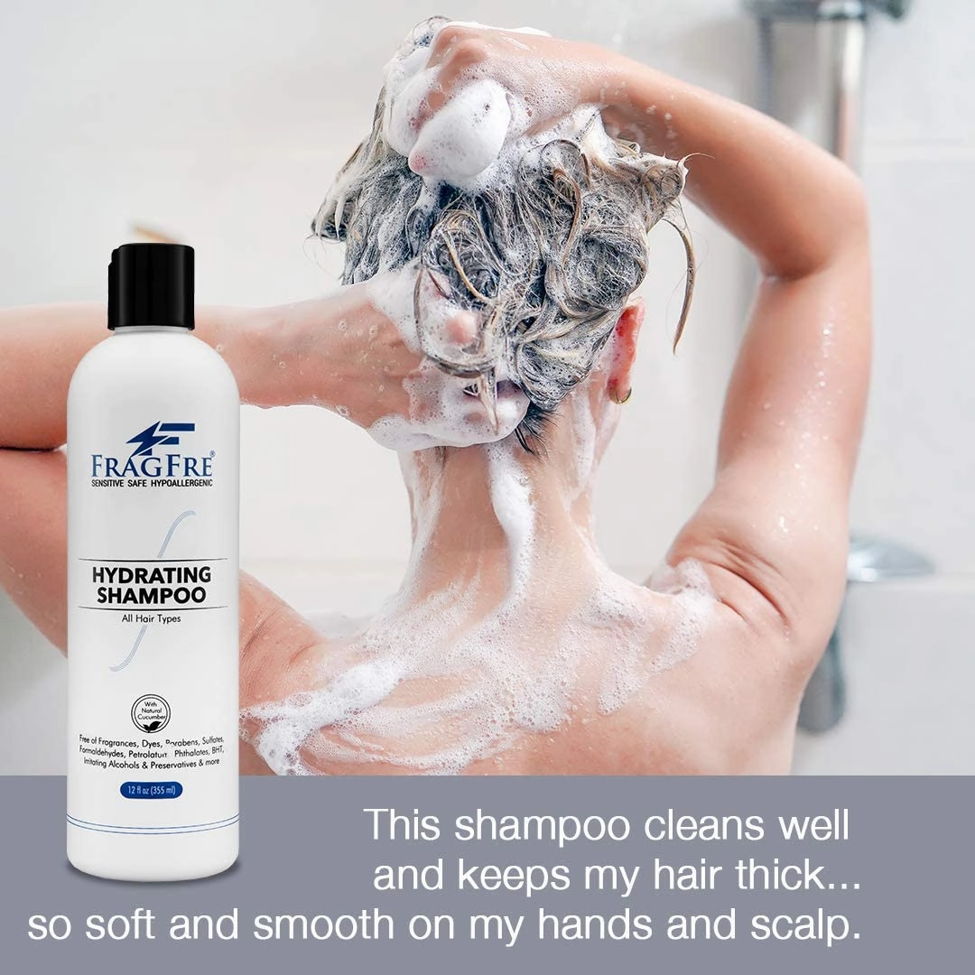 Hydrating Sensitive Skin Shampoo 12 oz - Sulfate-Free, Fragrance-Free, Paraben-Free, Color-Safe, Hypoallergenic, Mild Hair Cleanser - Gluten-Free, Vegan, Cruelty-Free, With Natural Cucumber