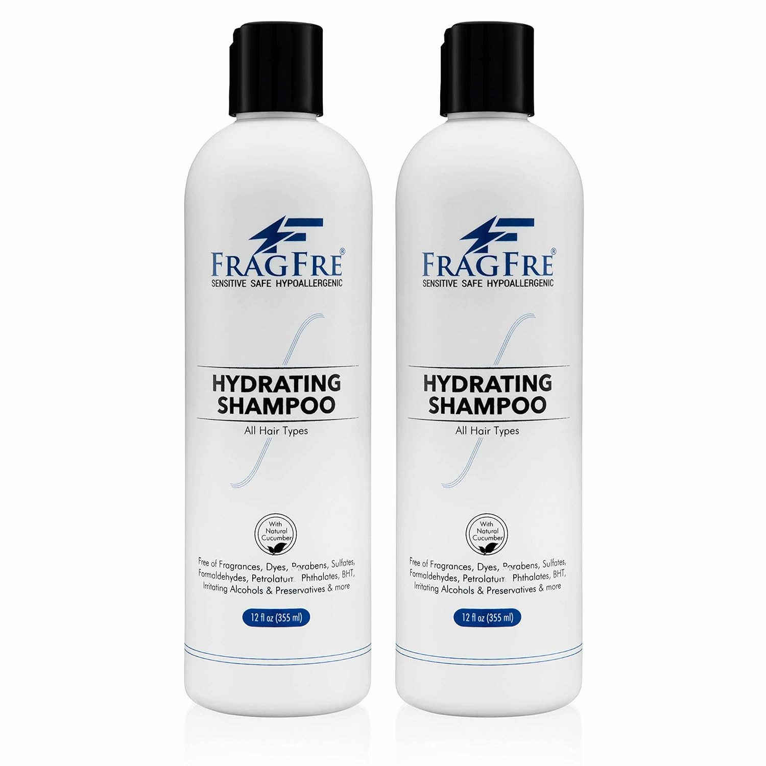 Hydrating Sensitive Skin Shampoo 12oz (2-Pack Gift Set) - Sulfate Free Shampoo Fragrance Free Paraben Free - Color Safe Hypoallergenic Mild Hair Cleanser - Gluten Free Vegan - Natural Cucumber