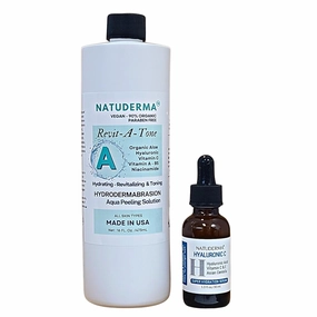 Hydrodermabrasion Solutions | Revitalizing Antioxidant Serum for Hydro Dermabrasion Machine and Oxygen Facial, Revita-A-Tone, 16 oz | and Hyaluronic Acid Serum with Vitamin C, 1oz, by Natuderma