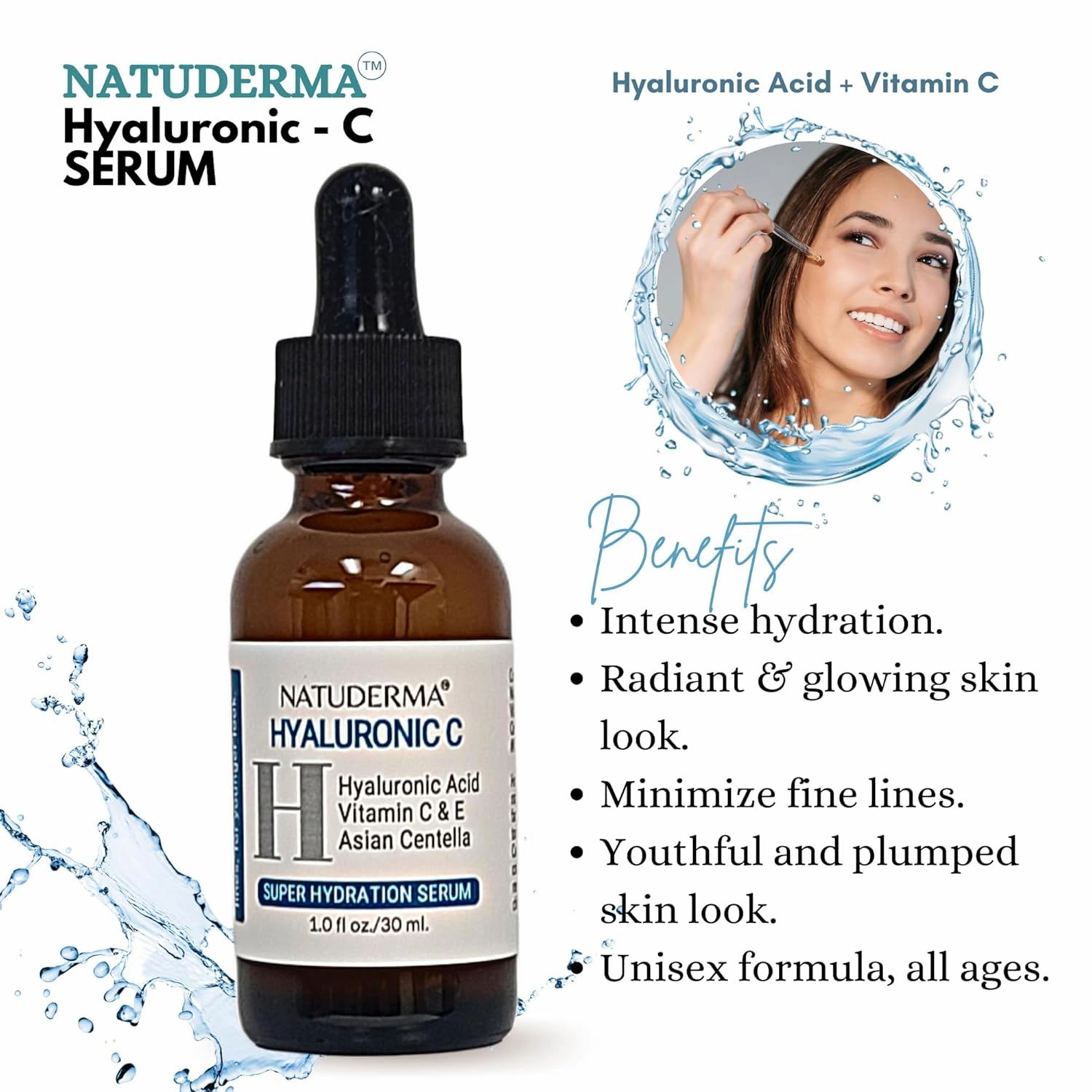 Hydrodermabrasion Solutions | Revitalizing Antioxidant Serum for Hydro Dermabrasion Machine and Oxygen Facial, Revita-A-Tone, 16 oz | and Hyaluronic Acid Serum with Vitamin C, 1oz, by Natuderma