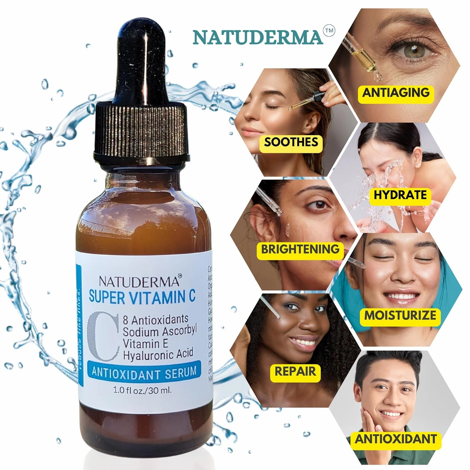 Hydrodermabrasion Solutions Set | Brightening Rejuvenating Serum for Hydro Dermabrasion Machine and Oxygen Facial, Bright-Renew of 16oz | and Super Vitamin C Serum of 1oz by Natuderma