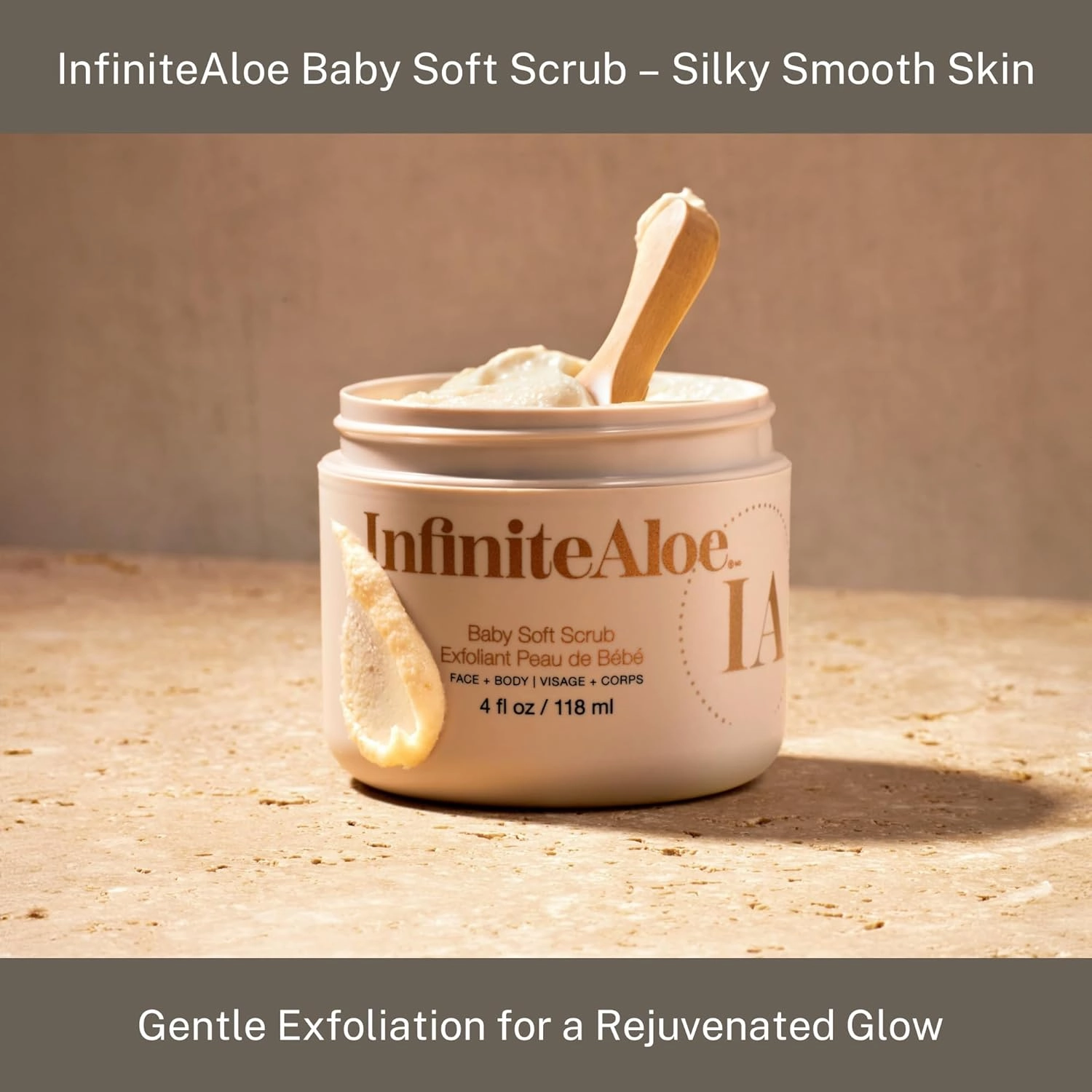 InfiniteAloe Baby Soft Scrub, Aloe Vera Powered Face and Body Scrub – Exfoliating and Moisturizing – 4oz.   2 Travels