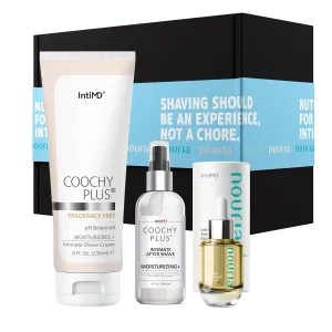 IntiMD Coochy Plus HydroLock Moisturizing   3-Steps Kit Intimate Shave Gift Set: Nouria Pre-Shave Elixir Oil   Coochy Plus Shave Cream Fragrance Free and Coochy Plus After Shave Protection Mist