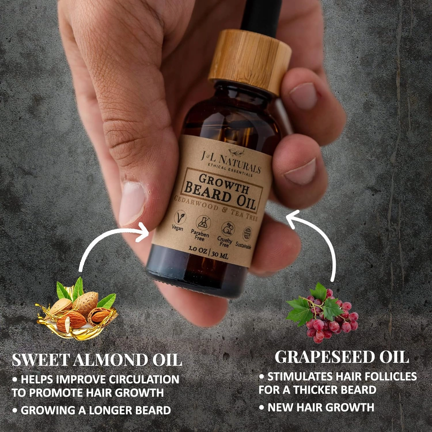 J&L Naturals | Beard Oil for Men | Growth, Grooming, Thicker Hair, Beard Care | 100% Natural Ingredients With Argan Oil, Jojoba Oil, Coconut Oil (1 Fl Oz (Pack of 2), Cedarwood & Tea Tree)