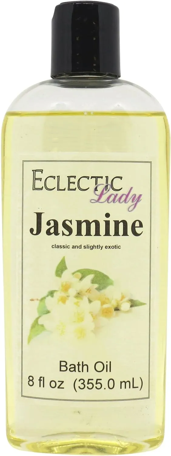 Jasmine Bath Oil by Eclectic Lady - Scented Bath Oil - Relaxing & Moisturizing Bathing Oil - Fragrance Body Oil For Dry & Rough Sensitive Skin - Body Daily Nourishing Shower Oil (8 oz)