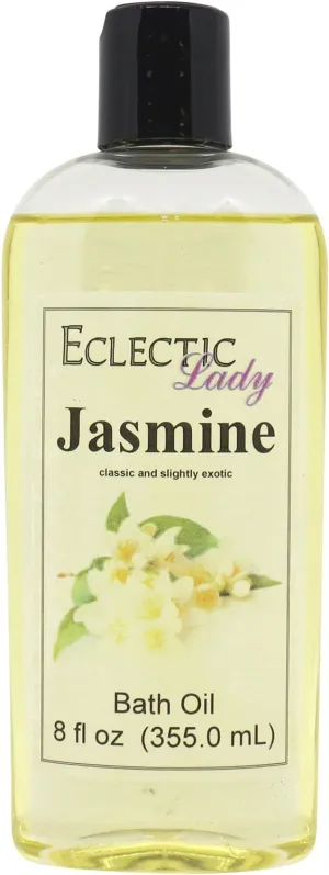 Jasmine Bath Oil by Eclectic Lady - Scented Bath Oil - Relaxing & Moisturizing Bathing Oil - Fragrance Body Oil For Dry & Rough Sensitive Skin - Body Daily Nourishing Shower Oil (8 oz)