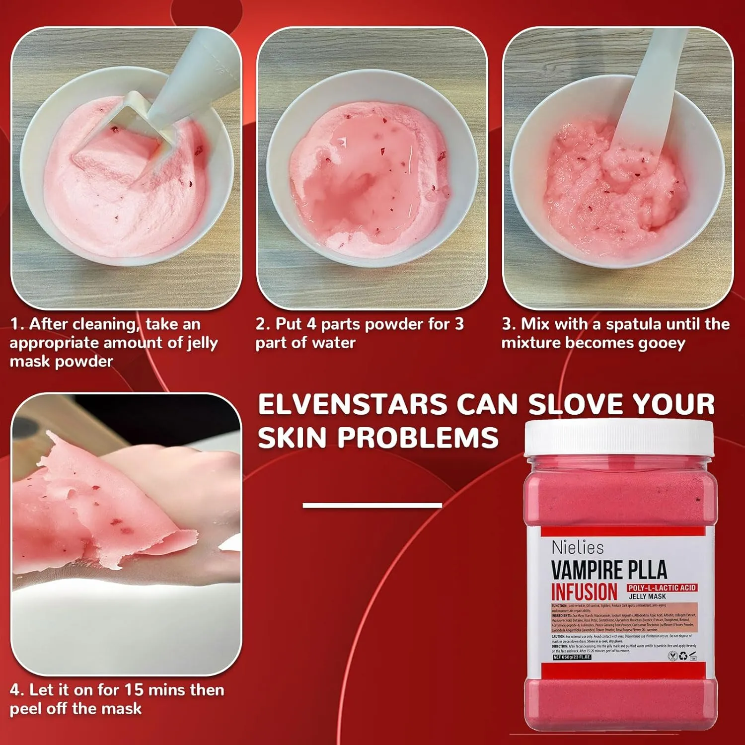 Jelly Mask, Facial Skin Care- Vampire "Peel-Off" Jelly Mask Set, Jelly masks for Facials Professional, Face Mask For Instant Hydration, Vegan Peel Off Face Mask, For Moisturizing, Smoothing (Vampire)