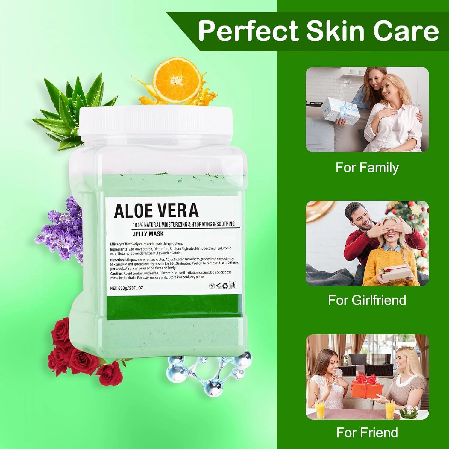 Jelly Mask for Facials Professional Natural Gel Face Masks, Hyaluronic acid Hydrating Rubber Mask Jar Face Mask SkinCare 23 Fl Oz (Aloe Vera)