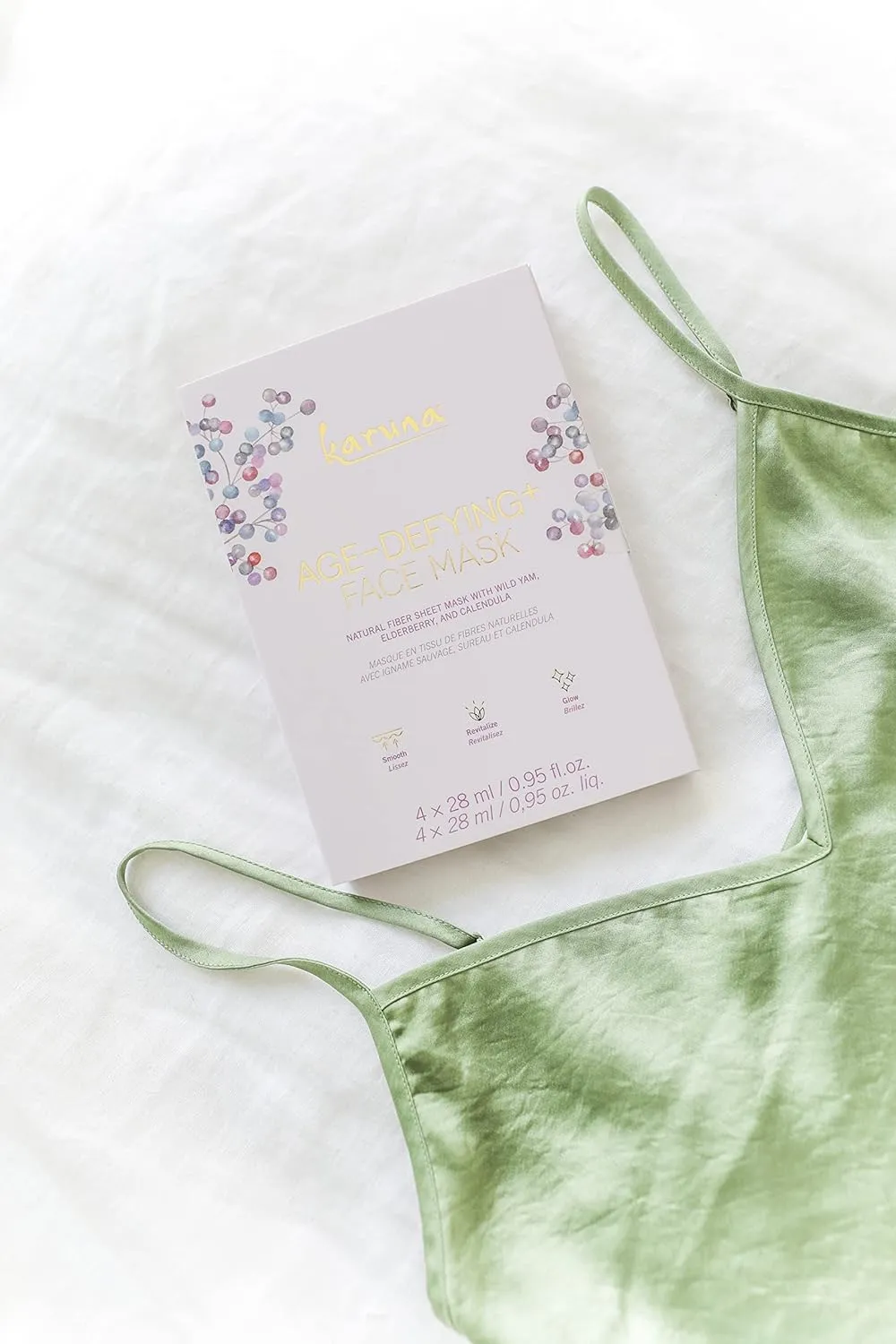 Karuna Skin - Age-Defying  Face Masks for Dry, Mature Skin, Rejuvenating & Nourishing Sheet Masks Skincare Essential, Facial Mask with Elderberry, Calendula & Wild Yam, 4 Sheets per Pack
