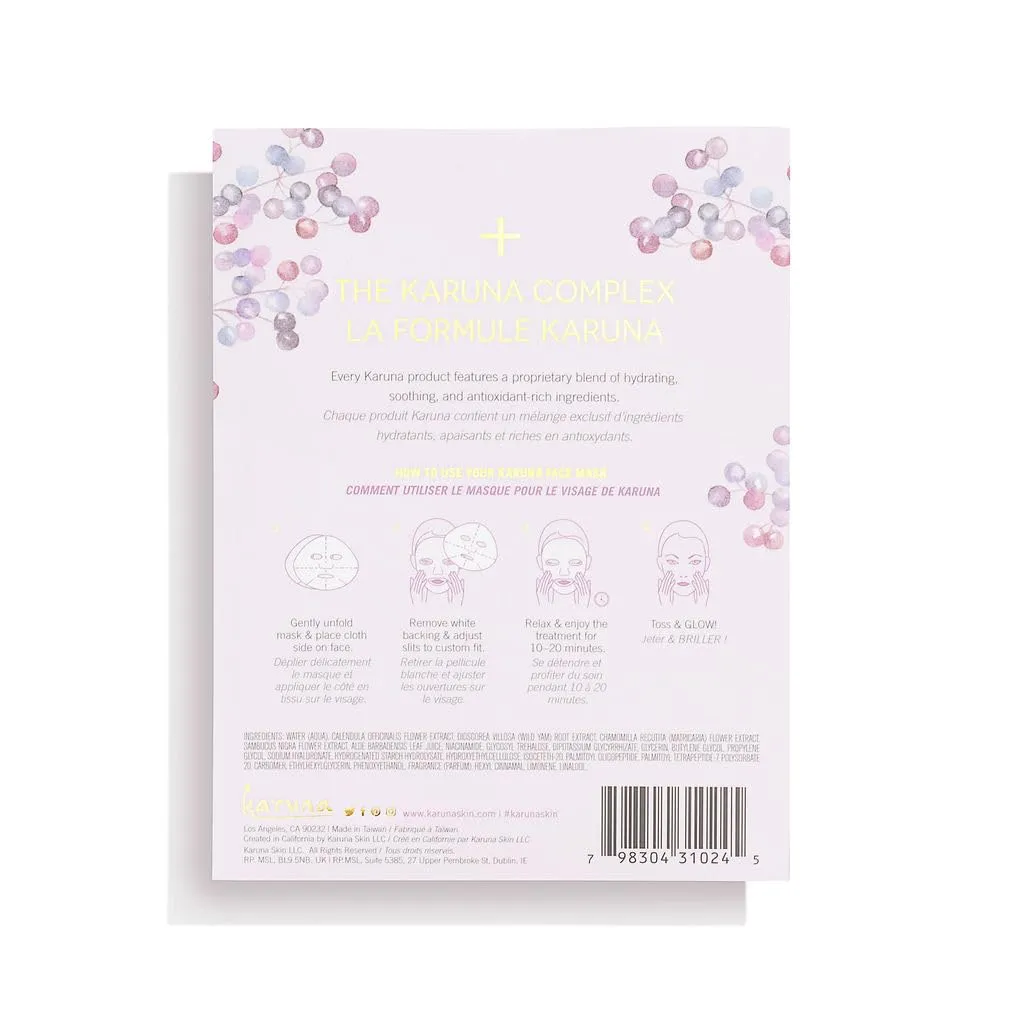 Karuna Skin - Age-Defying  Face Masks for Dry, Mature Skin, Rejuvenating & Nourishing Sheet Masks Skincare Essential, Facial Mask with Elderberry, Calendula & Wild Yam, 4 Sheets per Pack