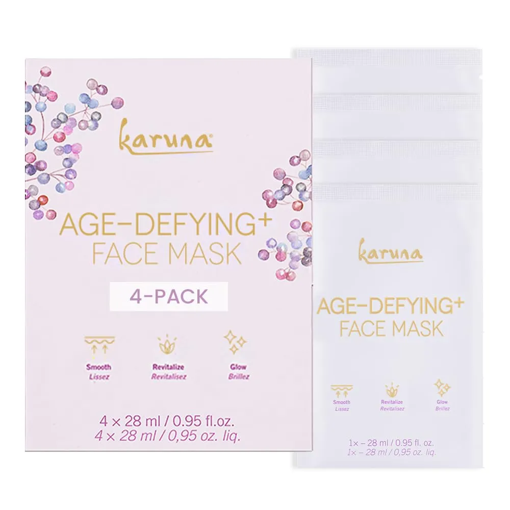 Karuna Skin - Age-Defying  Face Masks for Dry, Mature Skin, Rejuvenating & Nourishing Sheet Masks Skincare Essential, Facial Mask with Elderberry, Calendula & Wild Yam, 4 Sheets per Pack