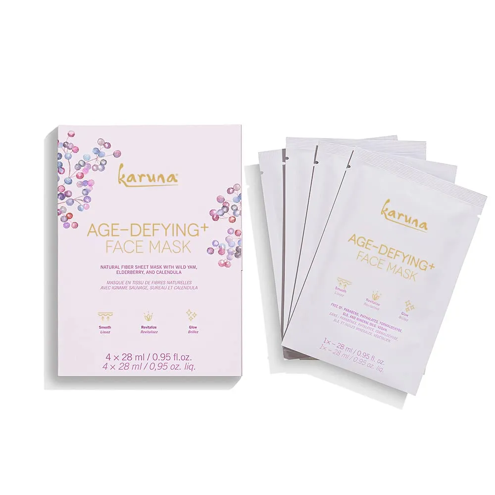 Karuna Skin - Age-Defying  Face Masks for Dry, Mature Skin, Rejuvenating & Nourishing Sheet Masks Skincare Essential, Facial Mask with Elderberry, Calendula & Wild Yam, 4 Sheets per Pack