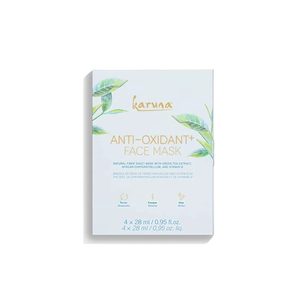 Karuna Skin - Antioxidant  Face Masks for Dry, Mature Skin, Rejuvenating & Nourishing Face Masks Skincare Essential, Facial Mask w Green Tea Extract, Chinese Licorice & African Chrysanthellum, 4 Pack