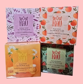 KAV 4 Pack Salt Body Scrub - Natural Exfoliating Salt Scrub for Body and Face, Helps with Moisturizing Skin, Dead Cell Removal, Rejuvenation and Relaxation