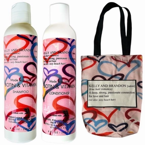 Kelly And Brandon Biotin Shampoo & Conditioner Set For Hair Growth W Free Love & Hearts Canvas Tote 8ozX2